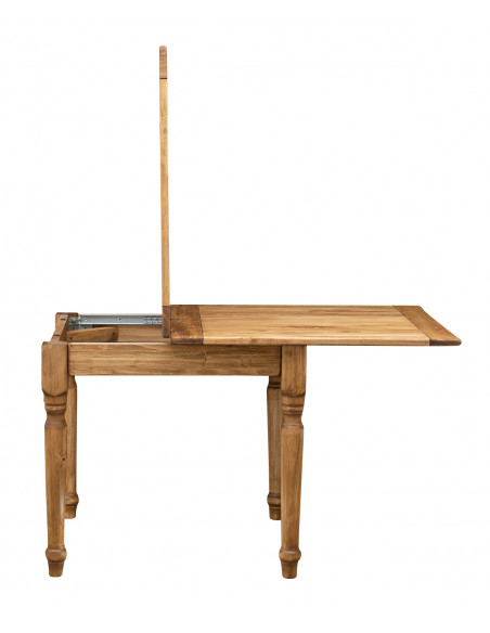 Country-style solid lime wood , natural finish W90xDP90xH80 cm sized extensible table. Made in Italy