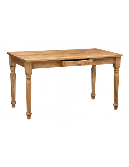Mesa fixa country em madeira maciça de cal, acabamento natural 140x80x80 cm. Feito na Itália