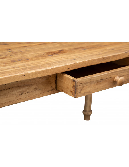 Country-style solid lime wood natural finish W140XDP80XH80cm sized fixed table. Made in Italy