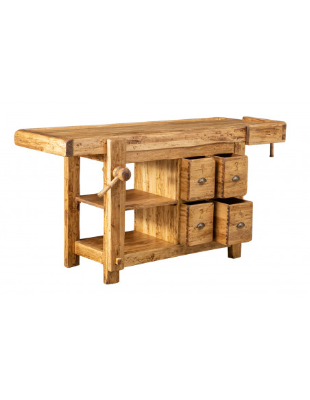 Country-style solid lime wood, natural finish W188xDP78xH92 cm sized workbench . Made in Italy