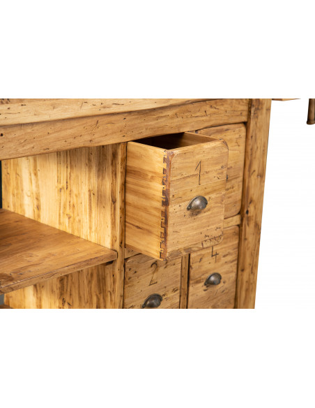 Banco da lavoro Country in legno massello di tiglio finitura naturale 188x78x92 cm. Made in Italy