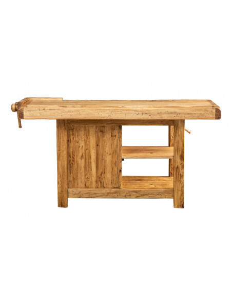 Banco da lavoro Country in legno massello di tiglio finitura naturale 188x78x92 cm. Made in Italy