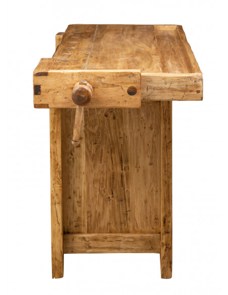 Banco da lavoro Country in legno massello di tiglio finitura naturale 188x78x92 cm. Made in Italy