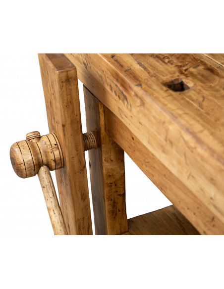 Banco da lavoro Country in legno massello di tiglio finitura naturale 188x78x92 cm. Made in Italy