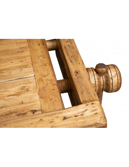 Banco da lavoro Country in legno massello di tiglio finitura naturale 188x78x92 cm. Made in Italy