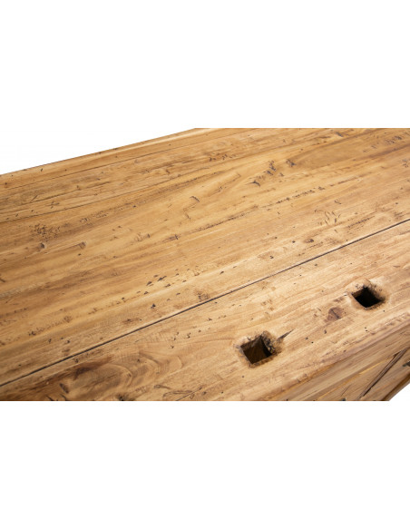 Banco da lavoro Country in legno massello di tiglio finitura naturale 188x78x92 cm. Made in Italy