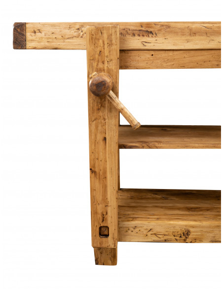 Banco da lavoro Country in legno massello di tiglio finitura naturale 188x78x92 cm. Made in Italy