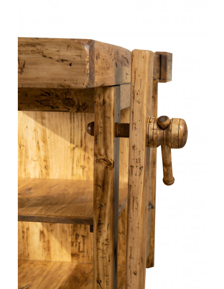 Banco da lavoro Country in legno massello di tiglio finitura naturale 188x78x92 cm. Made in Italy