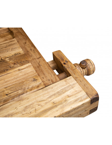 Banco da lavoro Country in legno massello di tiglio finitura naturale 198x88x90 cm. Made in Italy