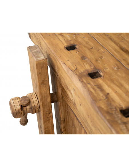 Banco da lavoro Country in legno massello di tiglio finitura naturale 188x78x92 cm. Made in Italy