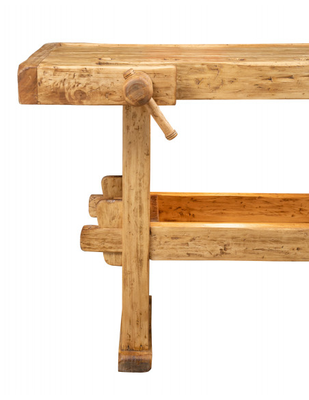 Etabli rustique style en bois massif de tilleul finition naturelle L130xPR73xH90 cm