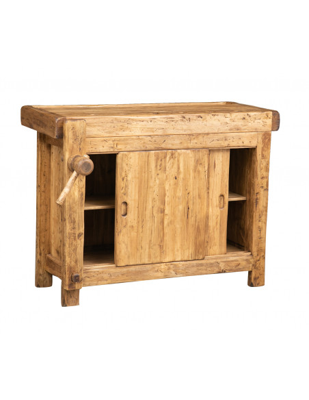 Country-style solid lime wood  natural finish W120xDP67xH90 cm sized workbench . Made in Italy