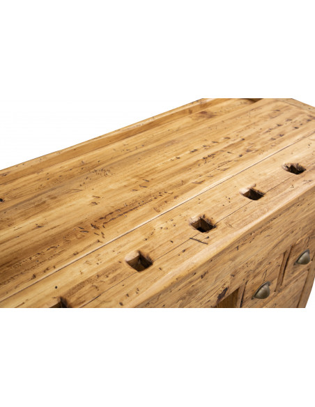 Etabli rustique style en bois massif de tilleul finition naturelle L120xPR67xH90 cm