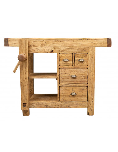 Banco da lavoro Country in legno massello di tiglio finitura naturale L120xPR67xH90 cm. Made in Italy Banco da lavoro Country in legno massello di tiglio finitura naturale L120xPR67xH90 cm. Made in Italy