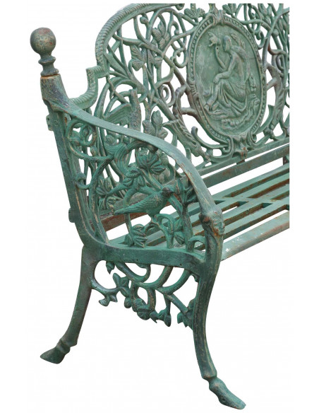 Banco Liberty em ferro fundido com acabamento verde antigo 184x70x110 cm