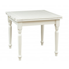 Mesa extensível country em madeira maciça de lima com acabamento branco antigo 90x90x80 cm. Feito na Itália