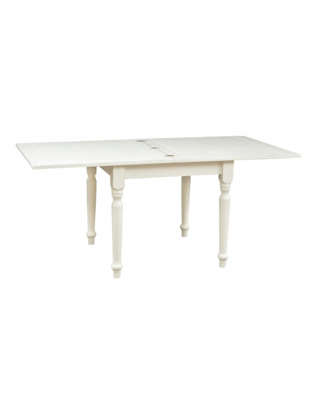 Mesa extensível country em madeira maciça de lima com acabamento branco antigo 90x90x80 cm. Feito na Itália