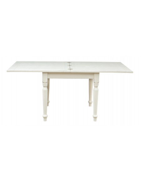 Country-style solid lime wood  antiqued white finish  W90xDP90xH80 cm sized extensible table. Made in Italy