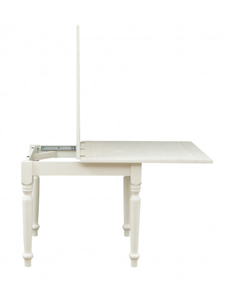 Mesa extensível country em madeira maciça de lima com acabamento branco antigo 90x90x80 cm. Feito na Itália