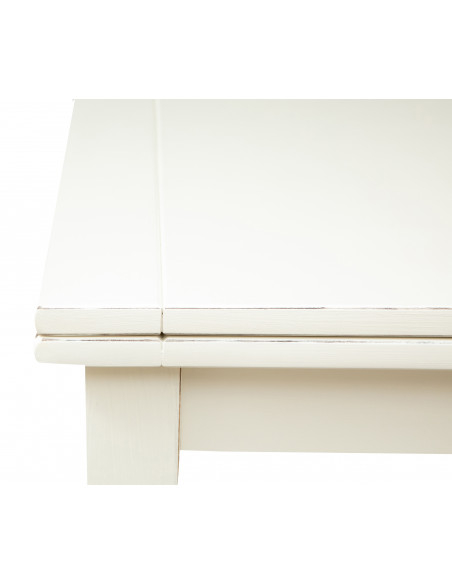 Mesa extensível country em madeira maciça de lima com acabamento branco antigo 90x90x80 cm. Feito na Itália