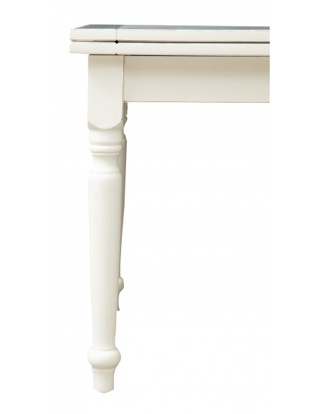 Mesa extensível country em madeira maciça de lima com acabamento branco antigo 90x90x80 cm. Feito na Itália