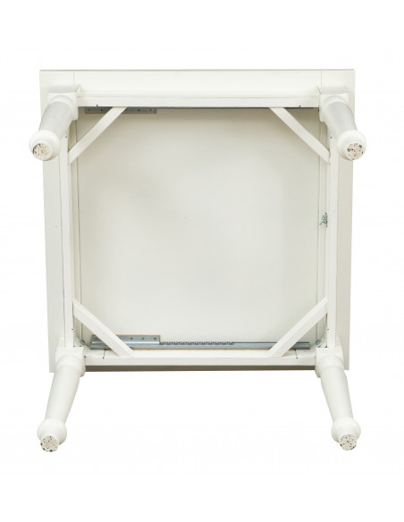 Mesa extensível country em madeira maciça de lima com acabamento branco antigo 90x90x80 cm. Feito na Itália