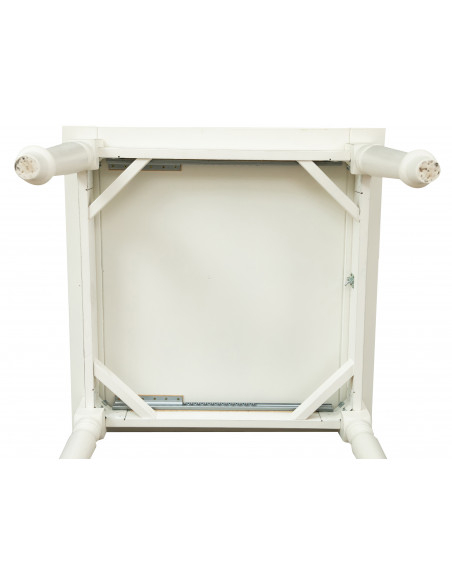 Mesa extensível country em madeira maciça de lima com acabamento branco antigo 90x90x80 cm. Feito na Itália