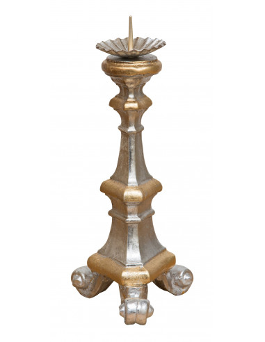 Candeliere in legno finitura foglia oro anticata Made in Italy L19XPR19XH37 cm