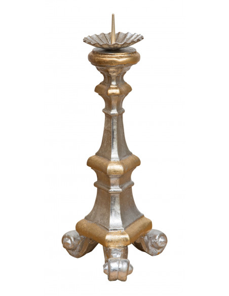 Castiçal de madeira prata e folha de ouro finish L40XPR103XH40 cm