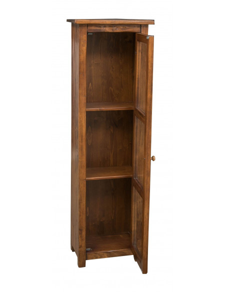 Country-style solid lime wood, natural finish W40xDP25xH130 cm sized display case. Made in Italy