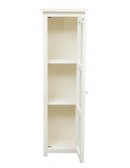 Country-style solid lime wood, antiqued white finish W40xDP25xH130 cm sized display case. Made in Italy