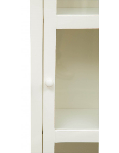 Country-style solid lime wood, antiqued white finish W40xDP25xH130 cm sized display case. Made in Italy