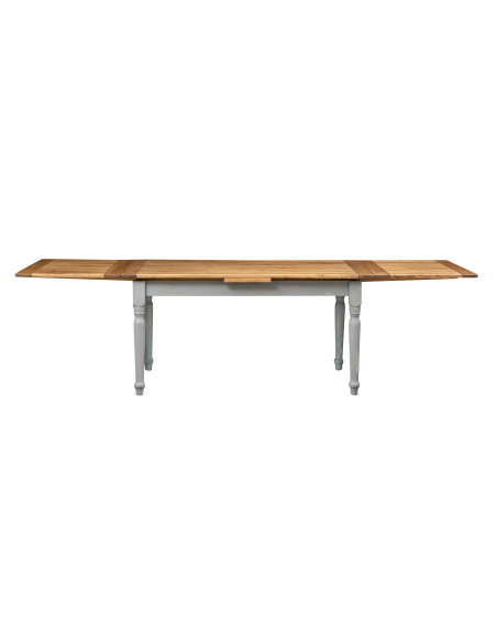 Tavolo allungabile in legno massello di tiglio struttura grigio anticato piano finitura naturale L160xPR90xH80 cm. Made in Italy