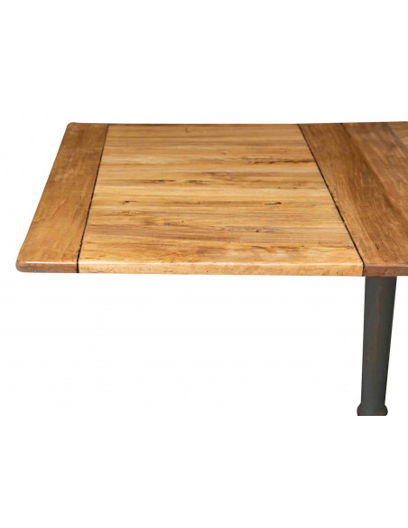 Tavolo allungabile in legno grigio anticato e naturale Made in Italy. Particolare dell'allunga