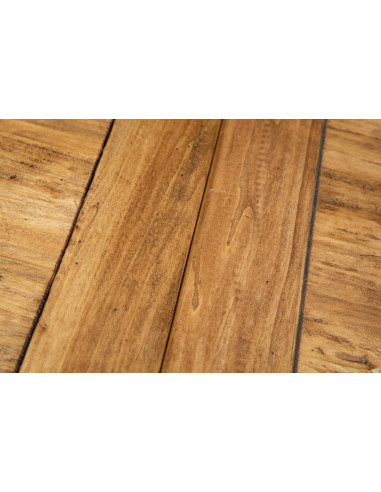 Mesa extensível em madeira cinza antiga e natural Made in Italy. Detalhamento do piso com extensão aberta Mesa extensível em madeira cinza antiga e natural Made in Italy. Detalhamento do piso com extensão aberta