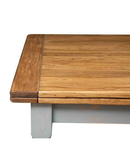 Tavolo allungabile in legno grigio anticato e naturale Made in Italy. Particolare laterale con allunga chiusa