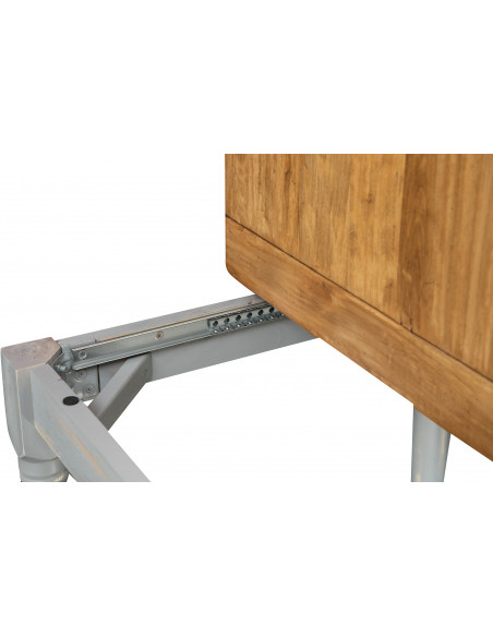 Table extensible en bois massif  de tilleul, châssis grise vieillie, finition naturelle  L90xPR90xH80 cm. Made in Italy