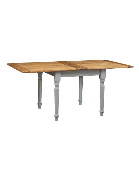 Mesa extensível em madeira maciça de lima com estrutura cinza antigo e tampo com acabamento natural L90xDP90xA80 cm. Feito na It
