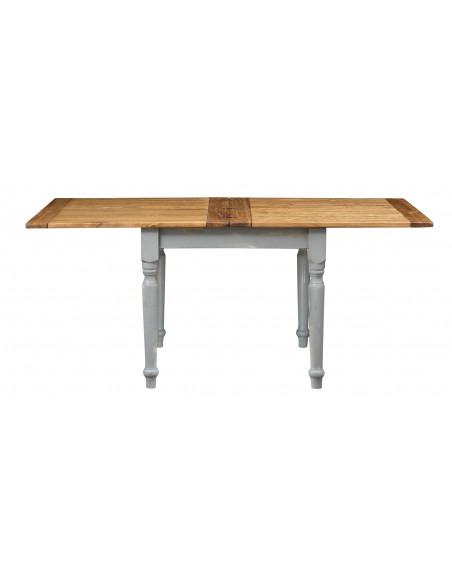 Tavolo allungabile in legno massello di tiglio struttura grigio anticato piano finitura naturale L90xPR90xH80 cm. Made in Italy