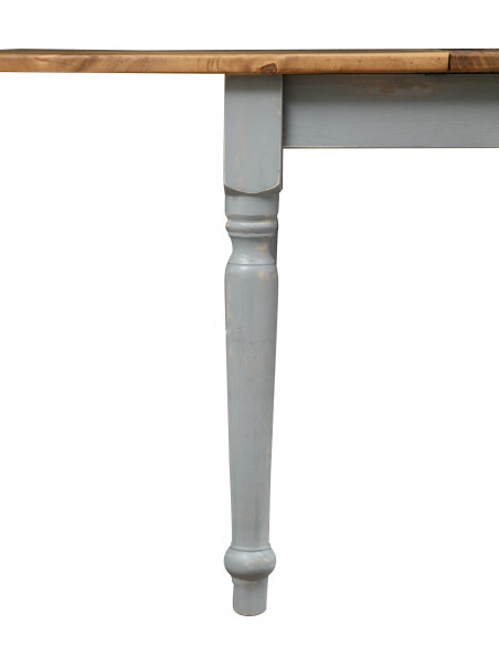 Mesa extensível em madeira maciça de lima com estrutura cinza antigo e tampo com acabamento natural L90xDP90xA80 cm. Feito na It
