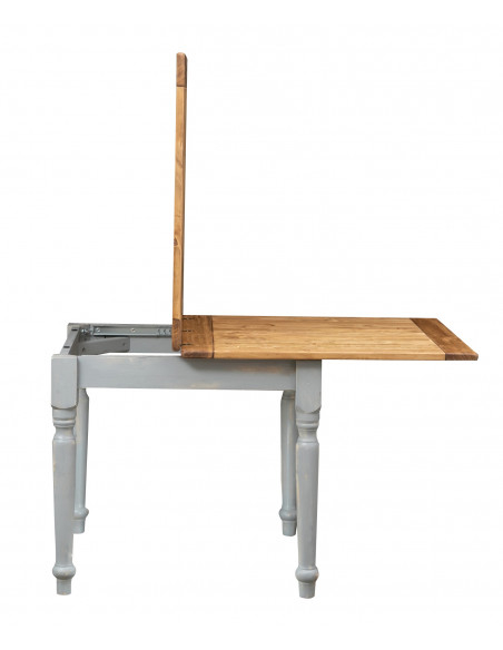 Tavolo allungabile in legno massello di tiglio struttura grigio anticato piano finitura naturale L90xPR90xH80 cm. Made in Italy