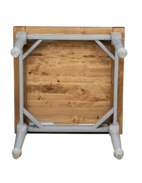 Tavolo allungabile in legno massello di tiglio struttura grigio anticato piano finitura naturale L90xPR90xH80 cm. Made in Italy