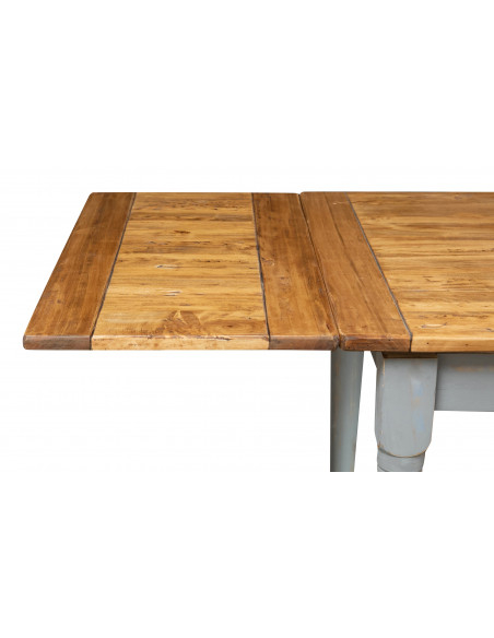 Country-style solid lime wood antiqued grey frame natural top W120xDP80xH80 cm sized extensible table. Made in Italy