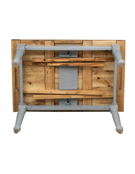 Tavolo Country allungabile in legno massello di tiglio struttura grigio anticato piano naturale 120x80x80 cm. Made in Italy