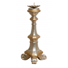 CASTIÇAL DE MADEIRA COM ACABAMENTO EM FOLHA PRATA E OURO L19XDP19XH40 CM