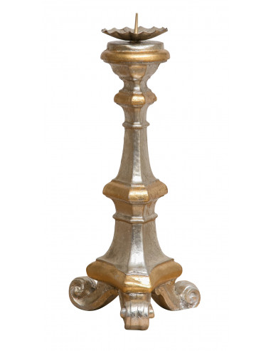 CASTIÇAL DE MADEIRA COM ACABAMENTO EM FOLHA PRATA E OURO L19XDP19XH40 CM