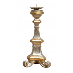 CASTIÇAL DE MADEIRA COM ACABAMENTO EM FOLHA PRATA E OURO L19XDP19XH40 CM 2