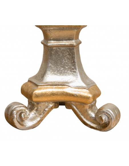 CASTIÇAL DE MADEIRA COM ACABAMENTO EM FOLHA PRATA E OURO L19XDP19XH40 CM