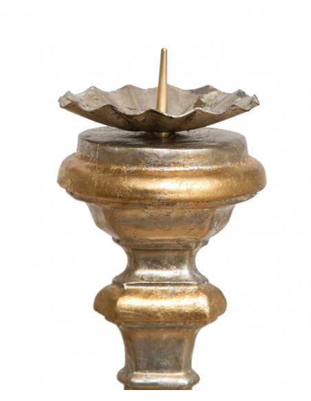 CASTIÇAL DE MADEIRA COM ACABAMENTO EM FOLHA PRATA E OURO L19XDP19XH40 CM