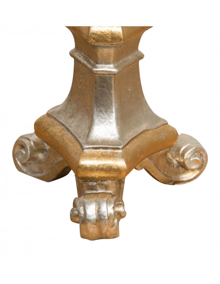 CASTIÇAL DE MADEIRA COM ACABAMENTO EM FOLHA PRATA E OURO L19XDP19XH40 CM